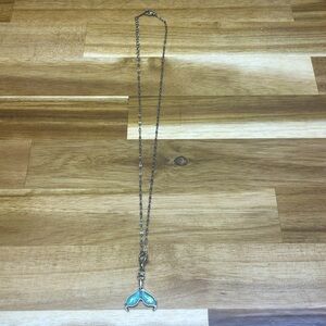 silver necklace with mermaid tail iridescent charm